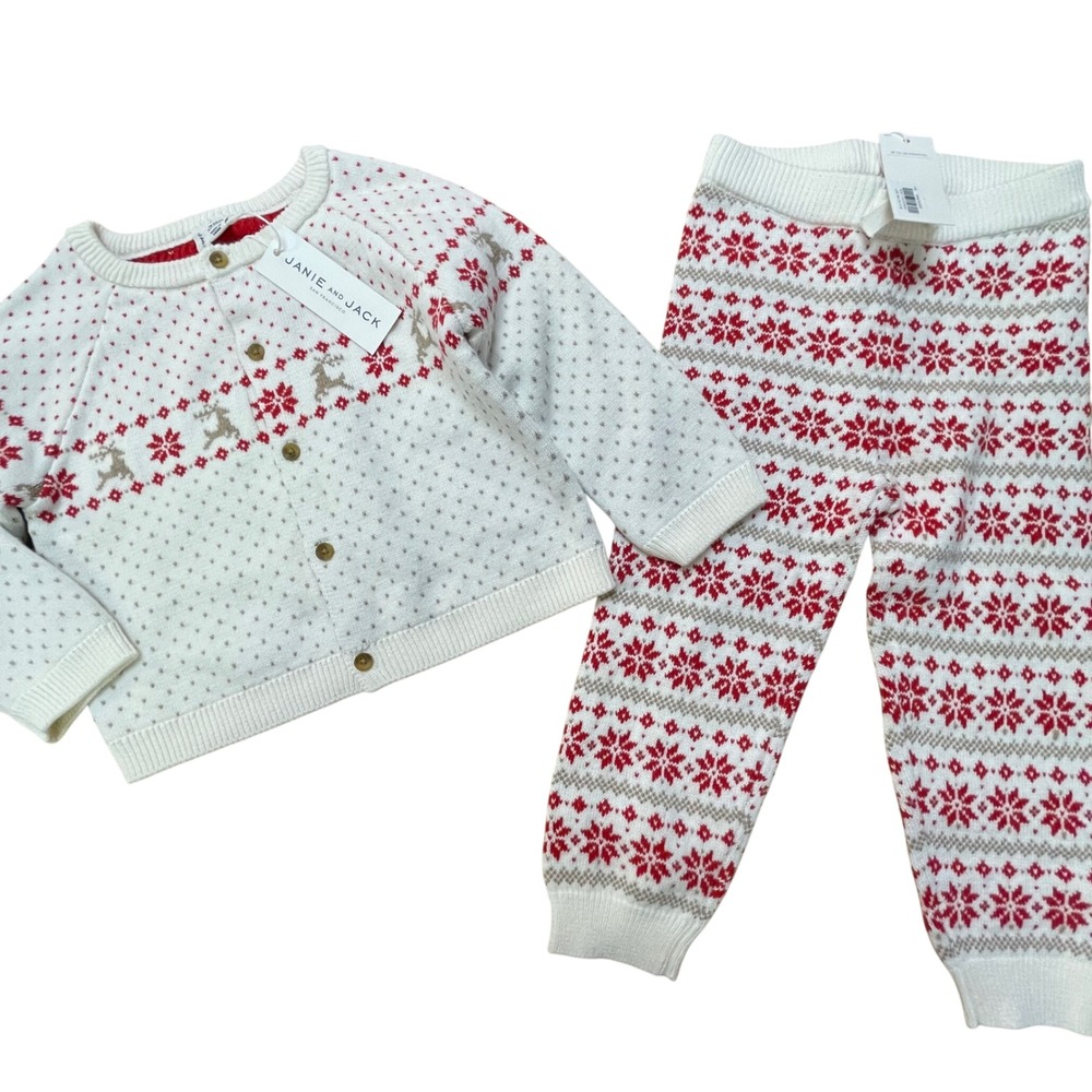 Janie and Jack Kids Christmas Reindeer Snowflake Sweater Pants Set 18-24M